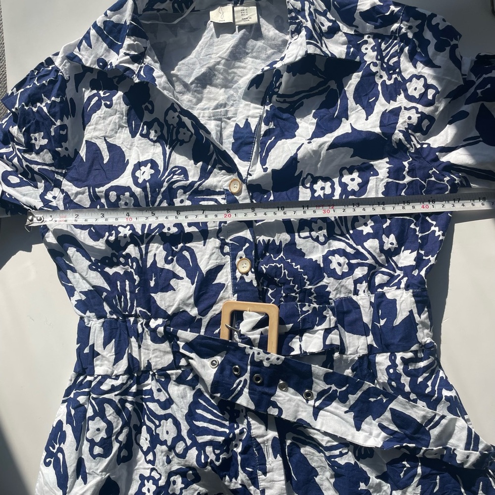 Joie Blue & White Floral Button-Front Midi Dress Belted Shirt Dress S - Picture 6 of 8